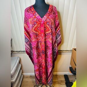 Winlar Lota Elegant Pink Paisley Kaftan House Dress OSFM